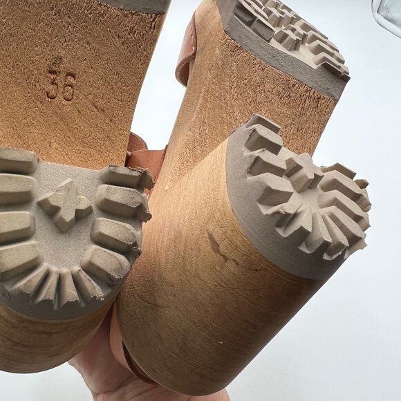 Free People Mia 1976 Swedish Leather Wooden Platform Clogs Luggage Size 36 5.5 - Picture 13 of 16